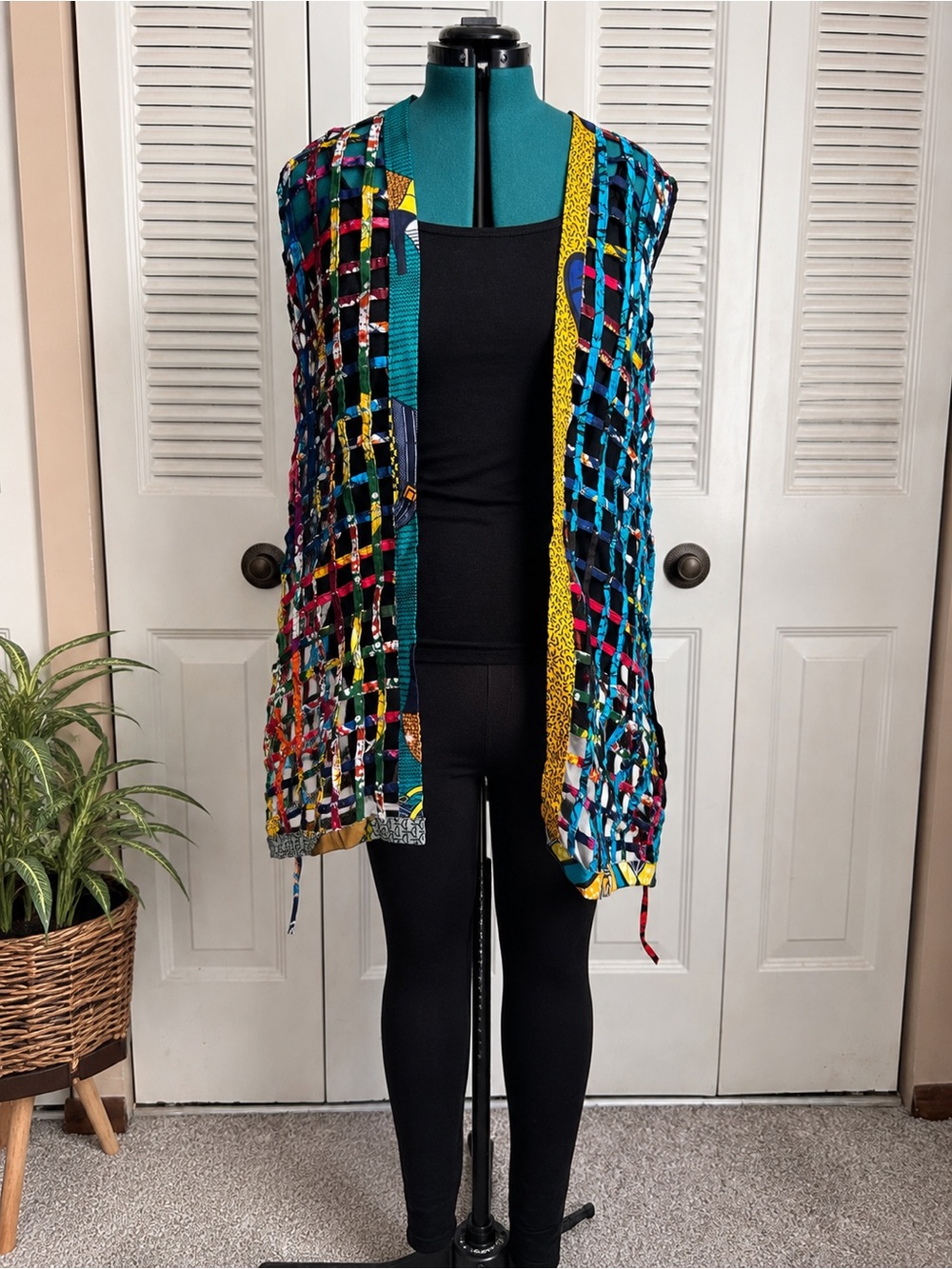 Queen Adeline Kenten Patchwork Lattice Vest Open Front Boho Art Wear